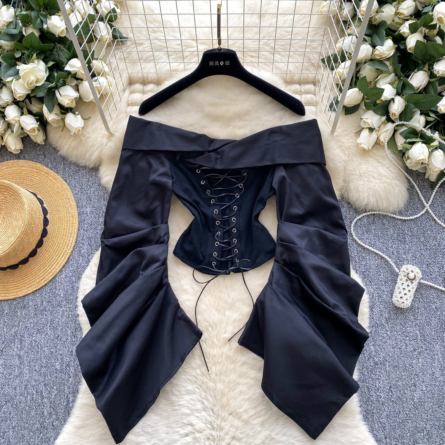 Cyber-Corset Ruched Off-Shoulder Top