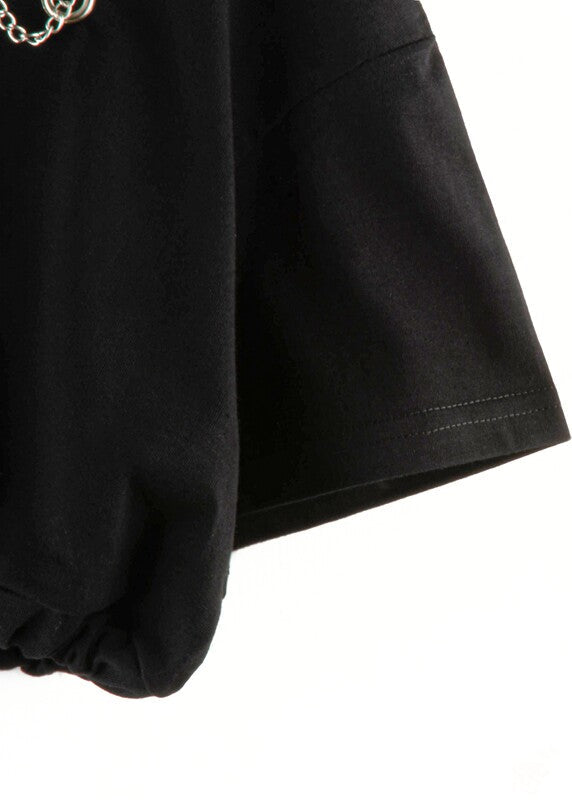 Gothic Chain Cut-Out Drawstring Crop Top