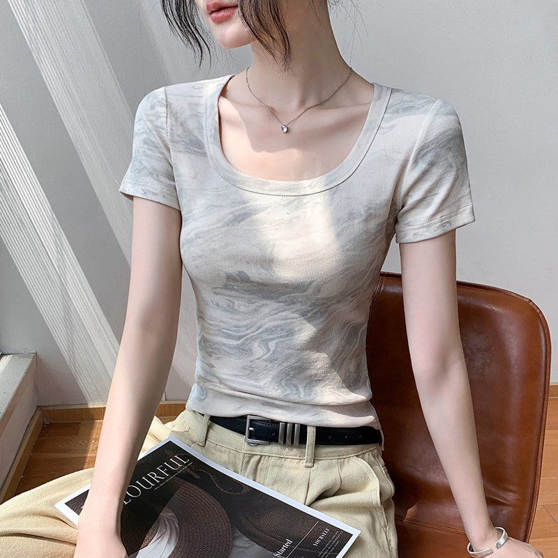 Vintage Tie-Dye Slim Knit Top