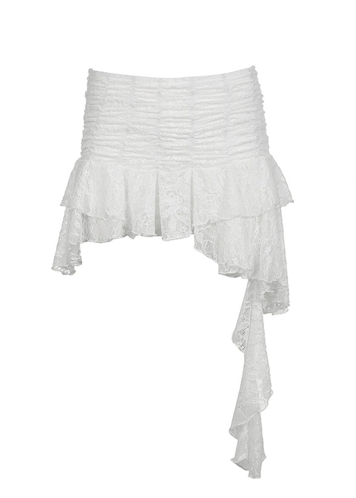 French Romantic Lace Tiered Ruffled Mini Skirt with Safety Shorts