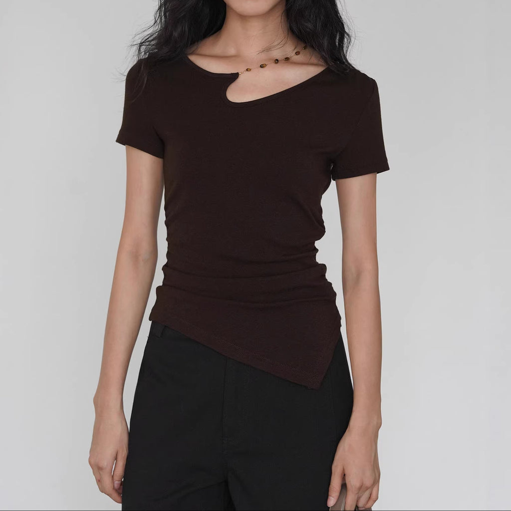 Asymmetric Neckline Knit Top with Detachable Chain
