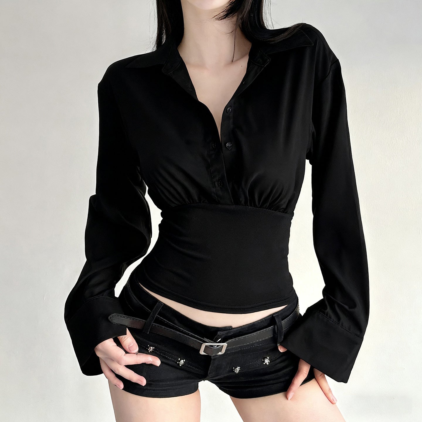 Retro Ribbed Polo Long Sleeve Top