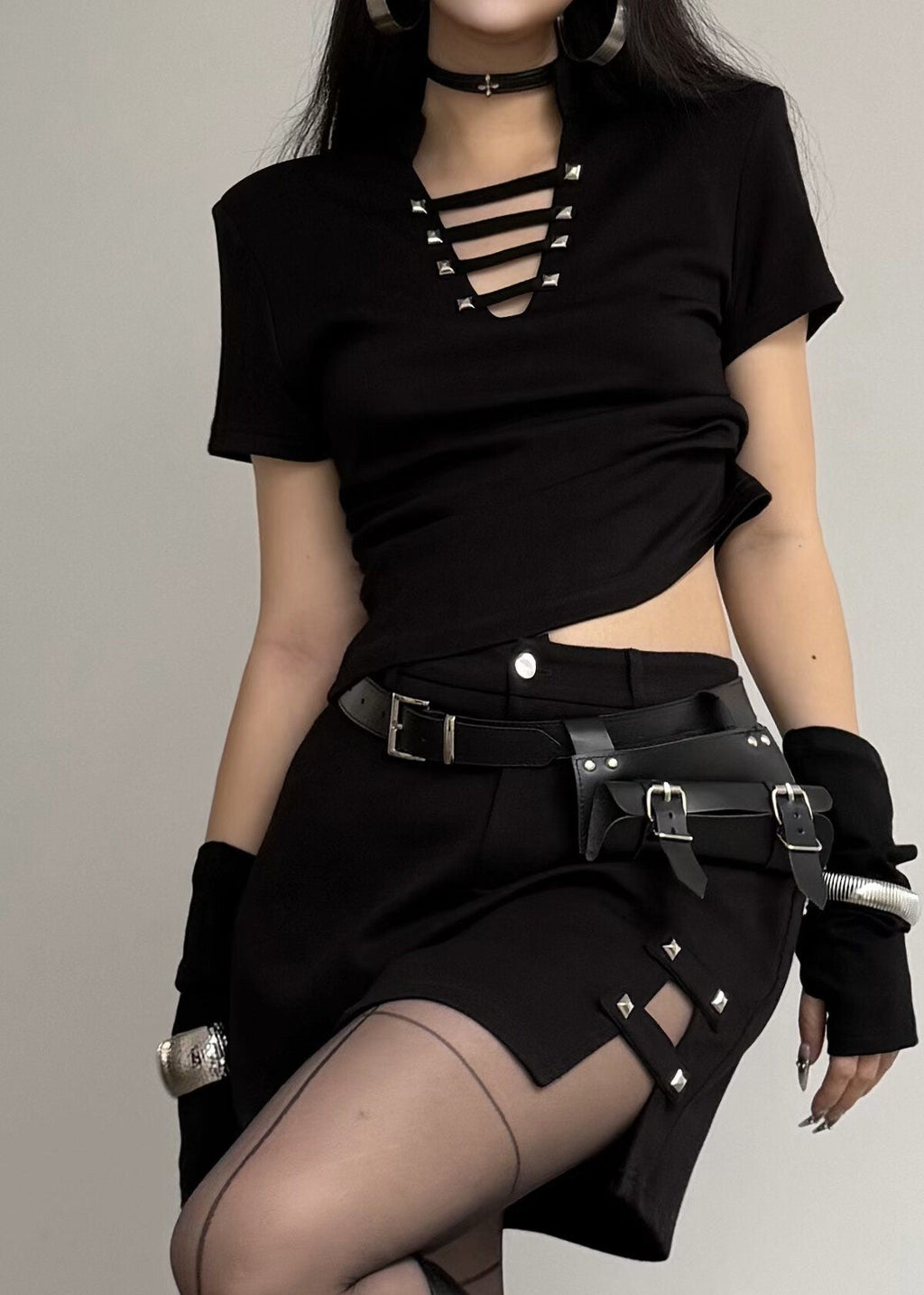 Black Gothic Two-Piece Crop Top & Skirt Set