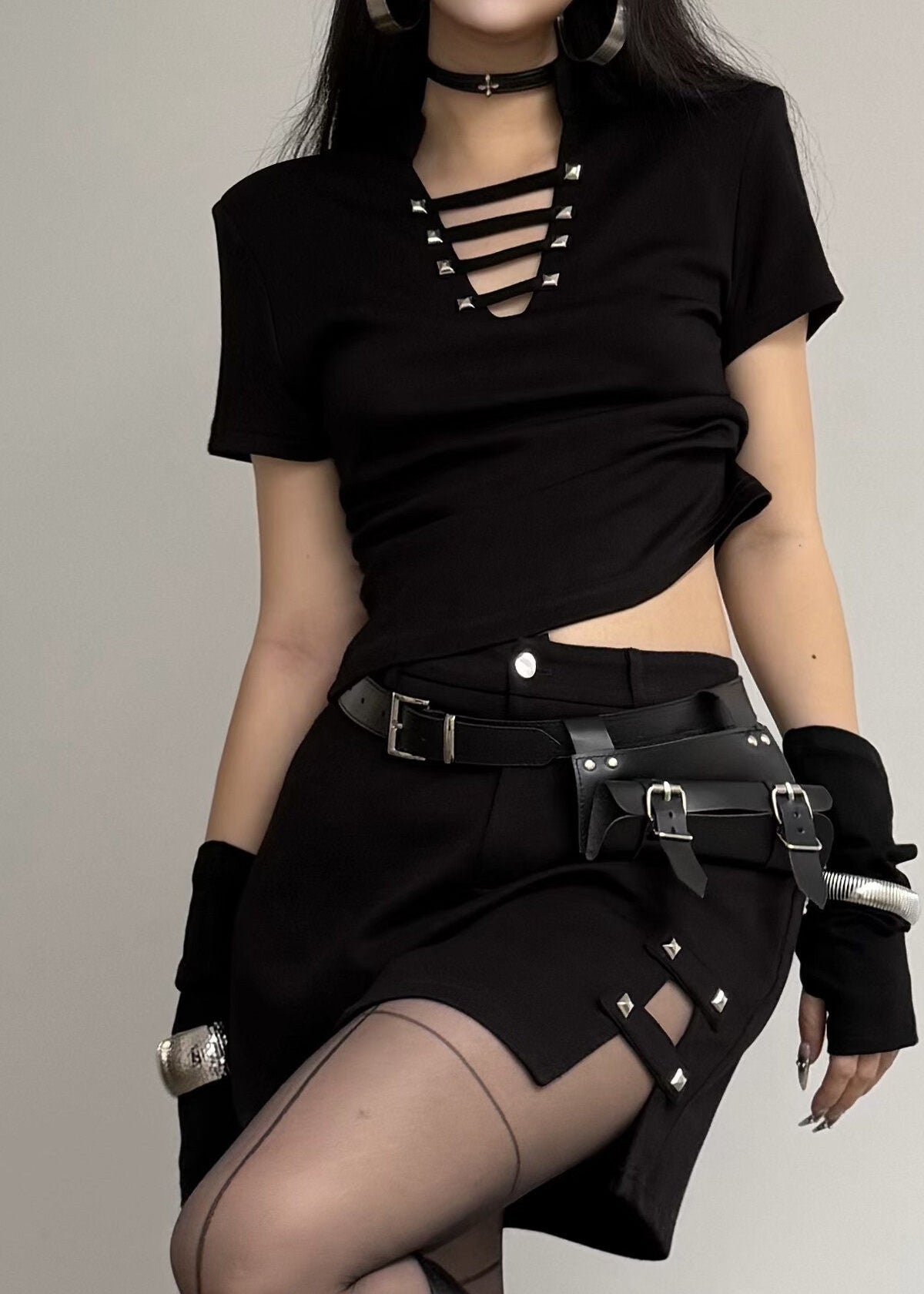 Black Gothic Two-Piece Crop Top & Skirt Set
