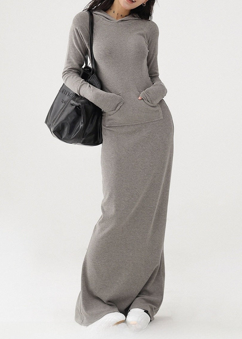 Hooded Back-Slit Bodycon Maxi Dress