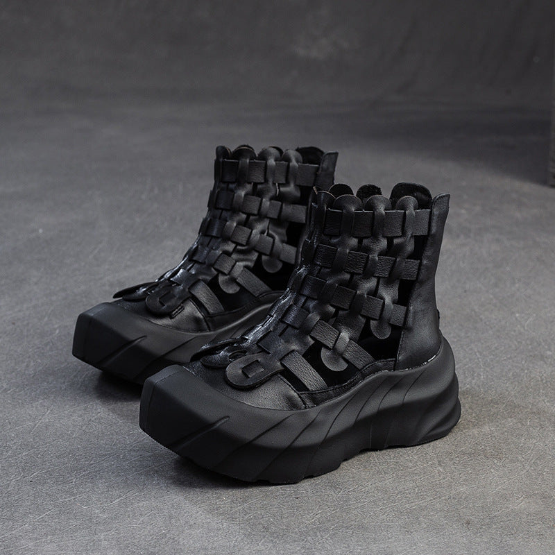 Dystopian Handwoven Leather Platform Boots
