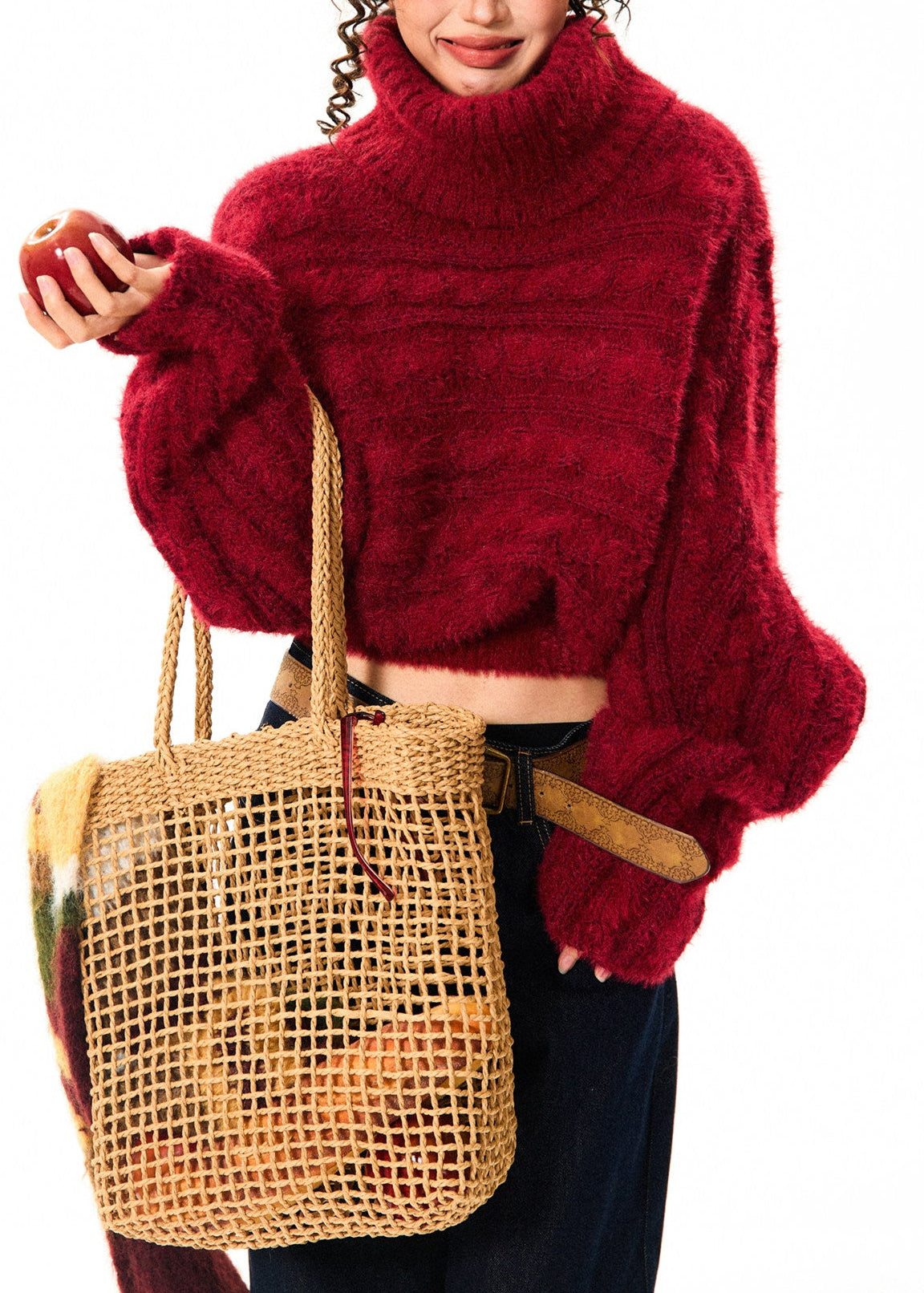 Off-Shoulder Chunky Knit Cropped Sweater