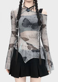 Etherial Flutter Asymmetrical Mesh Top