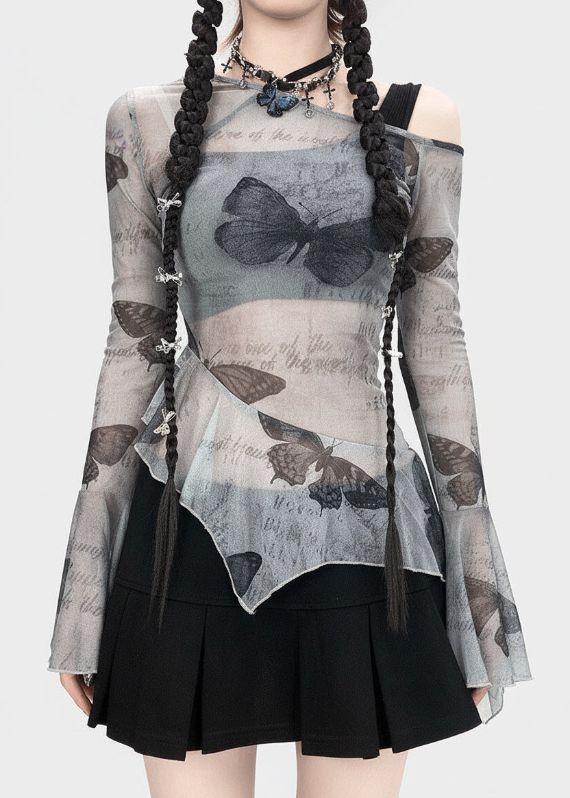 Etherial Flutter Asymmetrical Mesh Top