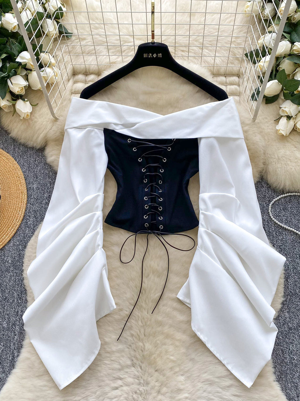 Cyber-Corset Ruched Off-Shoulder Top