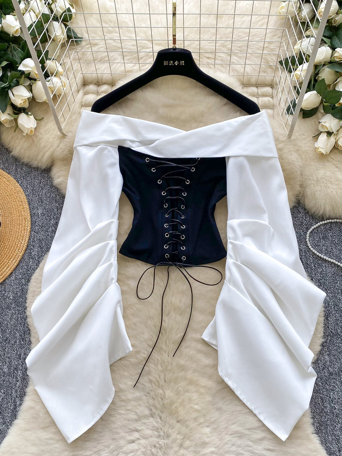 Cyber-Corset Ruched Off-Shoulder Top