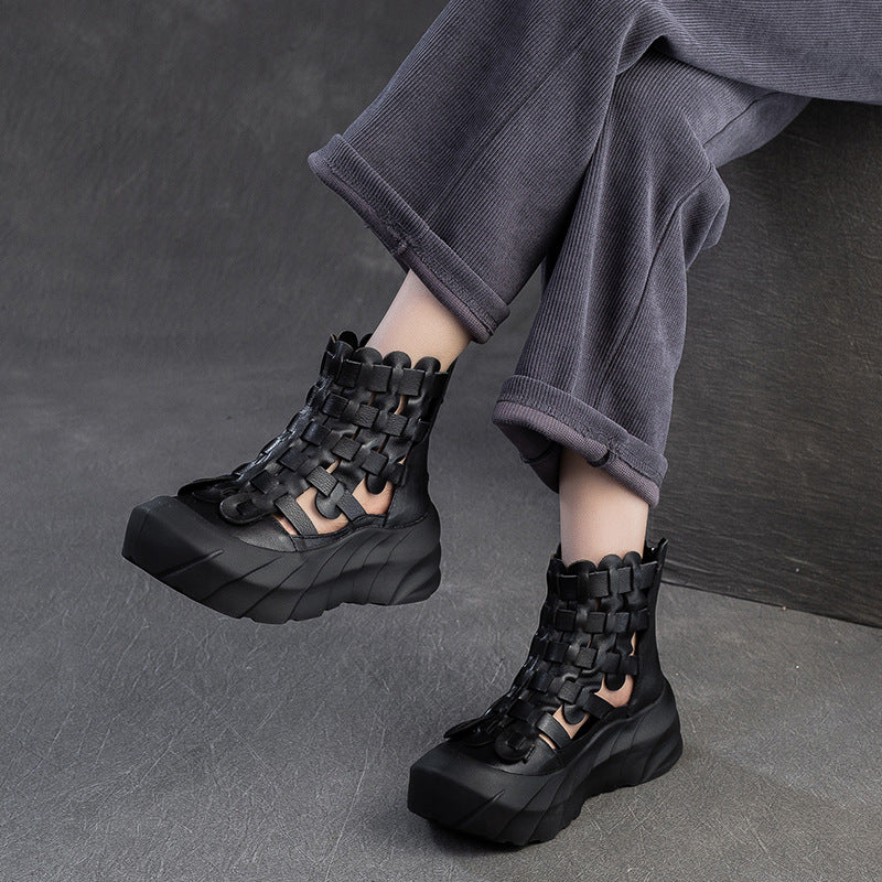Dystopian Handwoven Leather Platform Boots