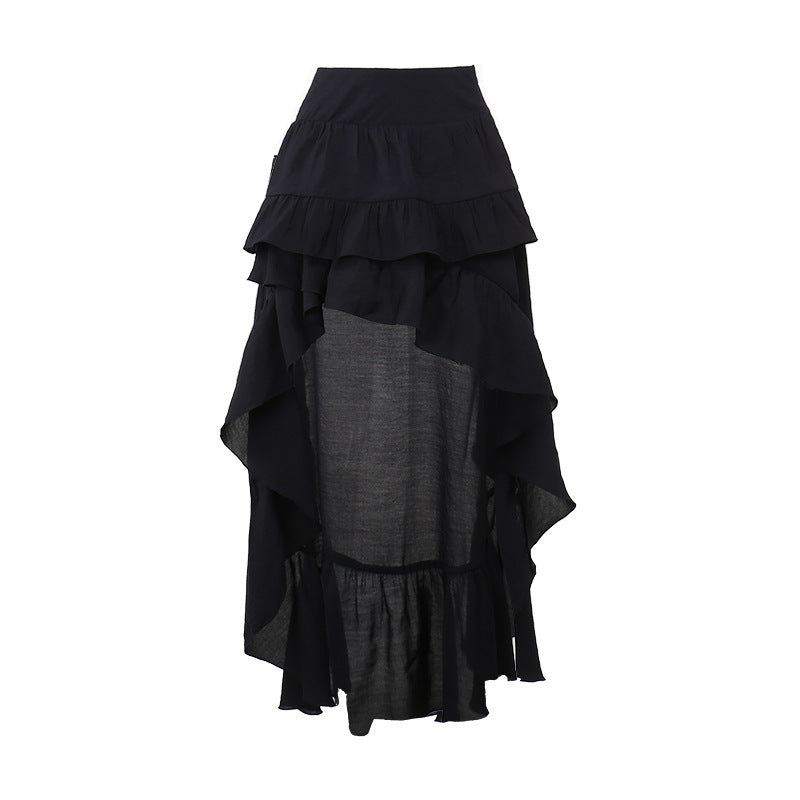 Obsidian Gothic Asymmetrical High-Low Maxi Skirt