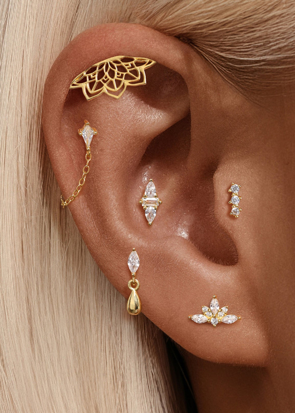 S925 Sterling Silver Lotus Zircon Piercing Stud