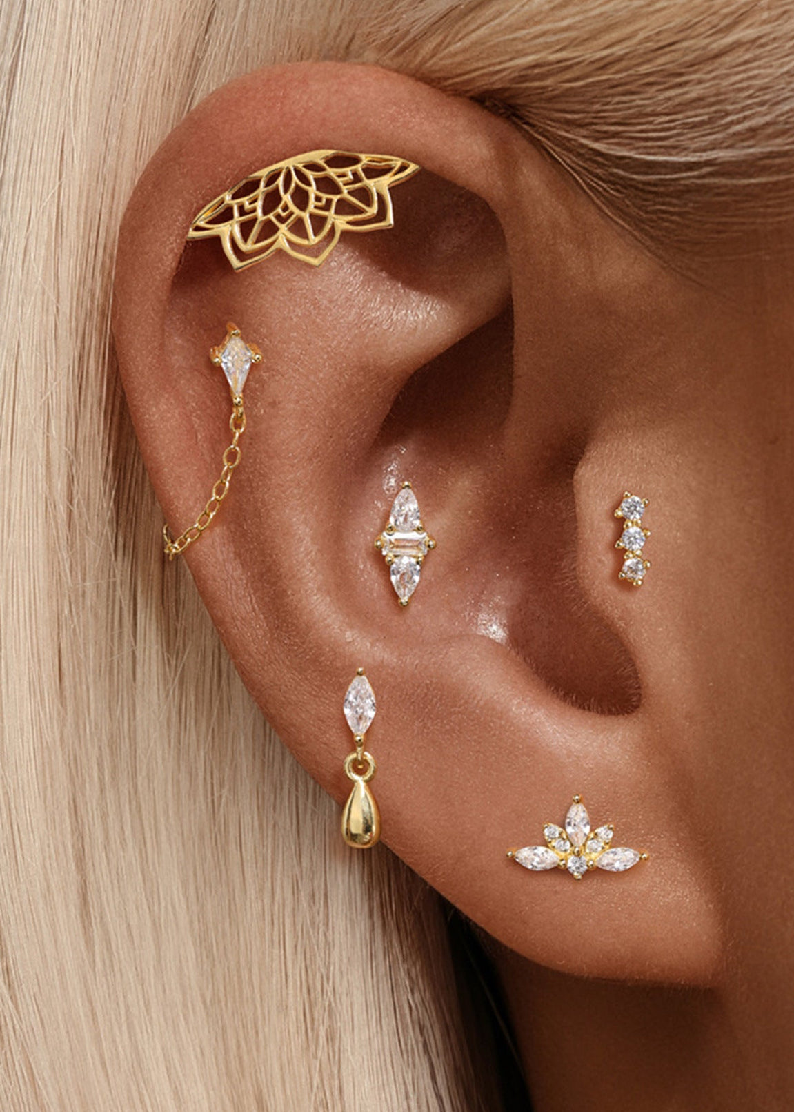 S925 Sterling Silver Lotus Zircon Piercing Stud