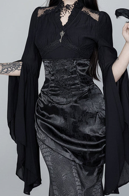 Romantic Gothic Bell-Sleeve Blouse