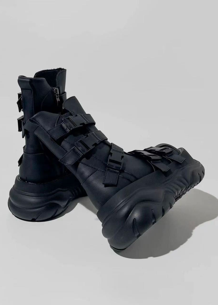 Gothic Buckled Platform Mid-Calf Boots