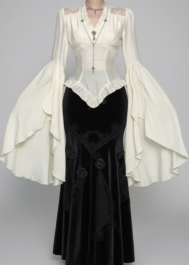 Romantic Gothic Bell-Sleeve Blouse