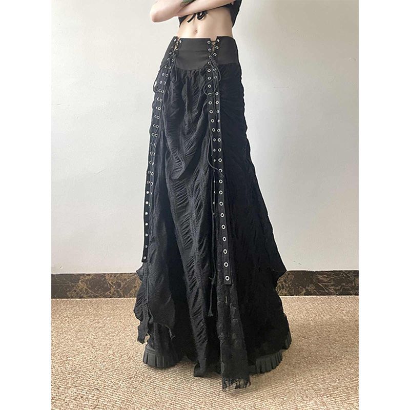 Whimsigoth Lace Patchwork A-Line Maxi Skirt