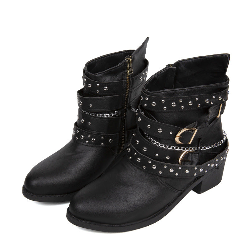 Punk Rivet Pointed Mid-Calf Boots