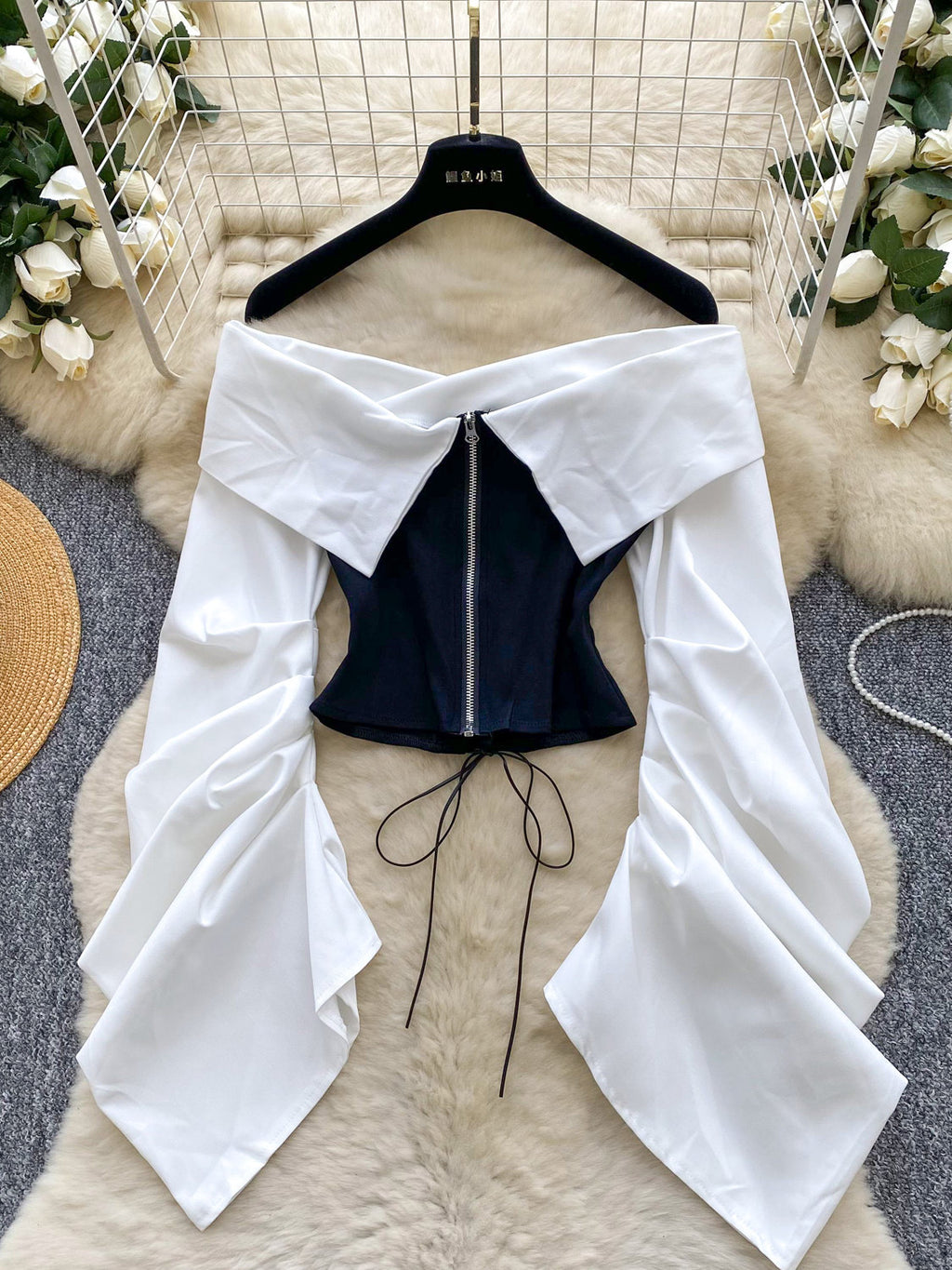 Cyber-Corset Ruched Off-Shoulder Top
