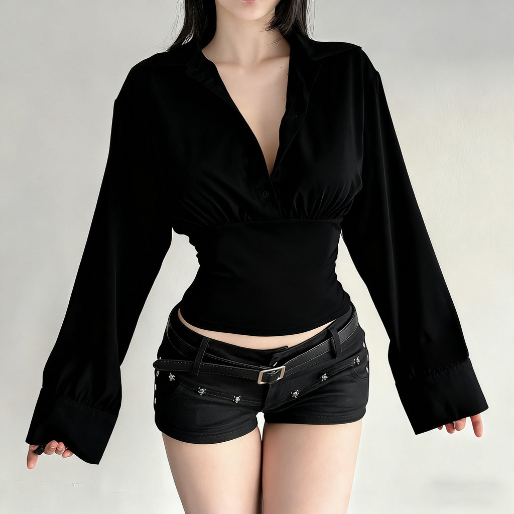 Retro Ribbed Polo Long Sleeve Top