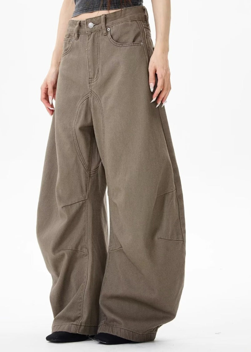 Vintage Loose Wide-Leg Brown Jeans