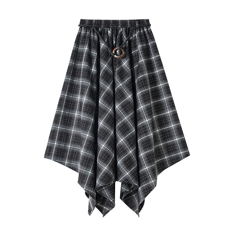 Asymmetric Plaid Grunge Midi Skirt