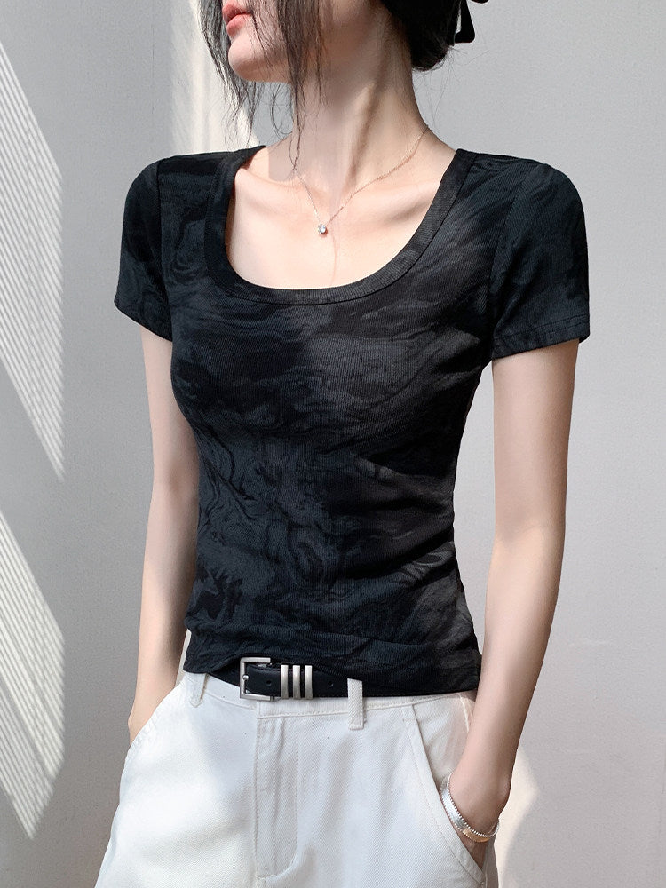 Vintage Tie-Dye Slim Knit Top