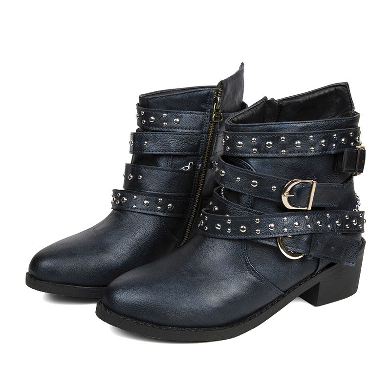 Punk Rivet Pointed Mid-Calf Boots