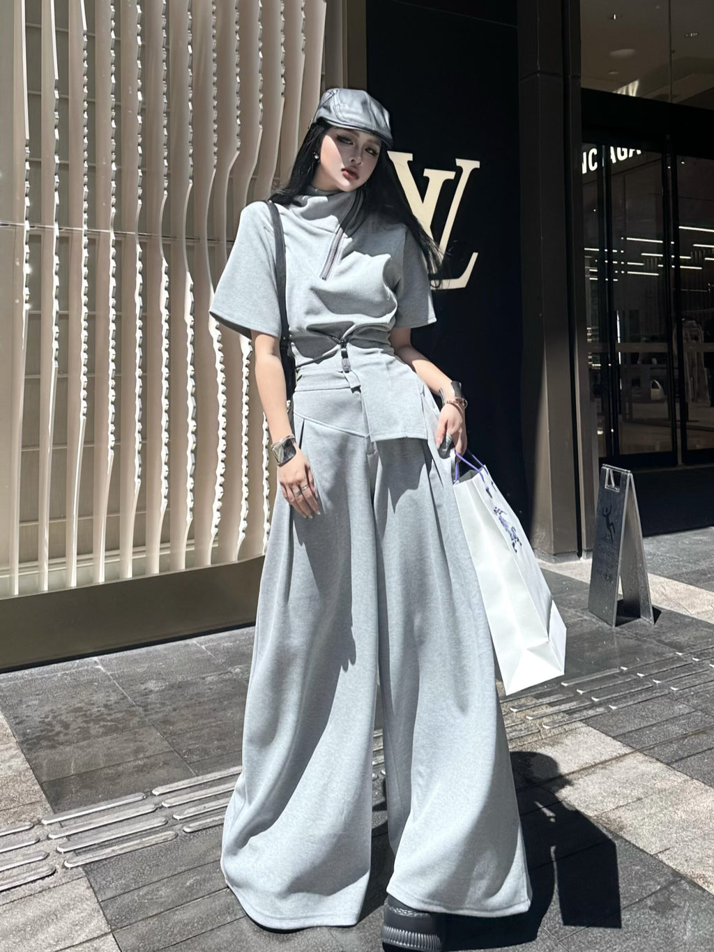 "Doomsday Edge" Cyberpunk Wide-Leg Two-Piece Set