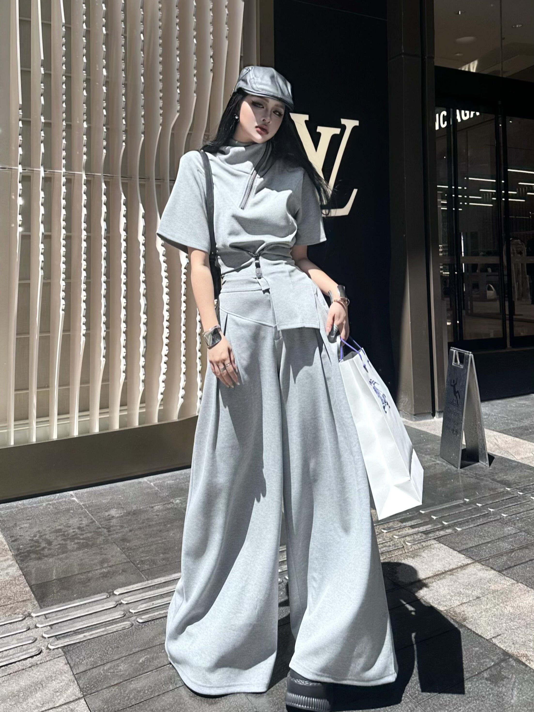 "Doomsday Edge" Cyberpunk Wide-Leg Two-Piece Set