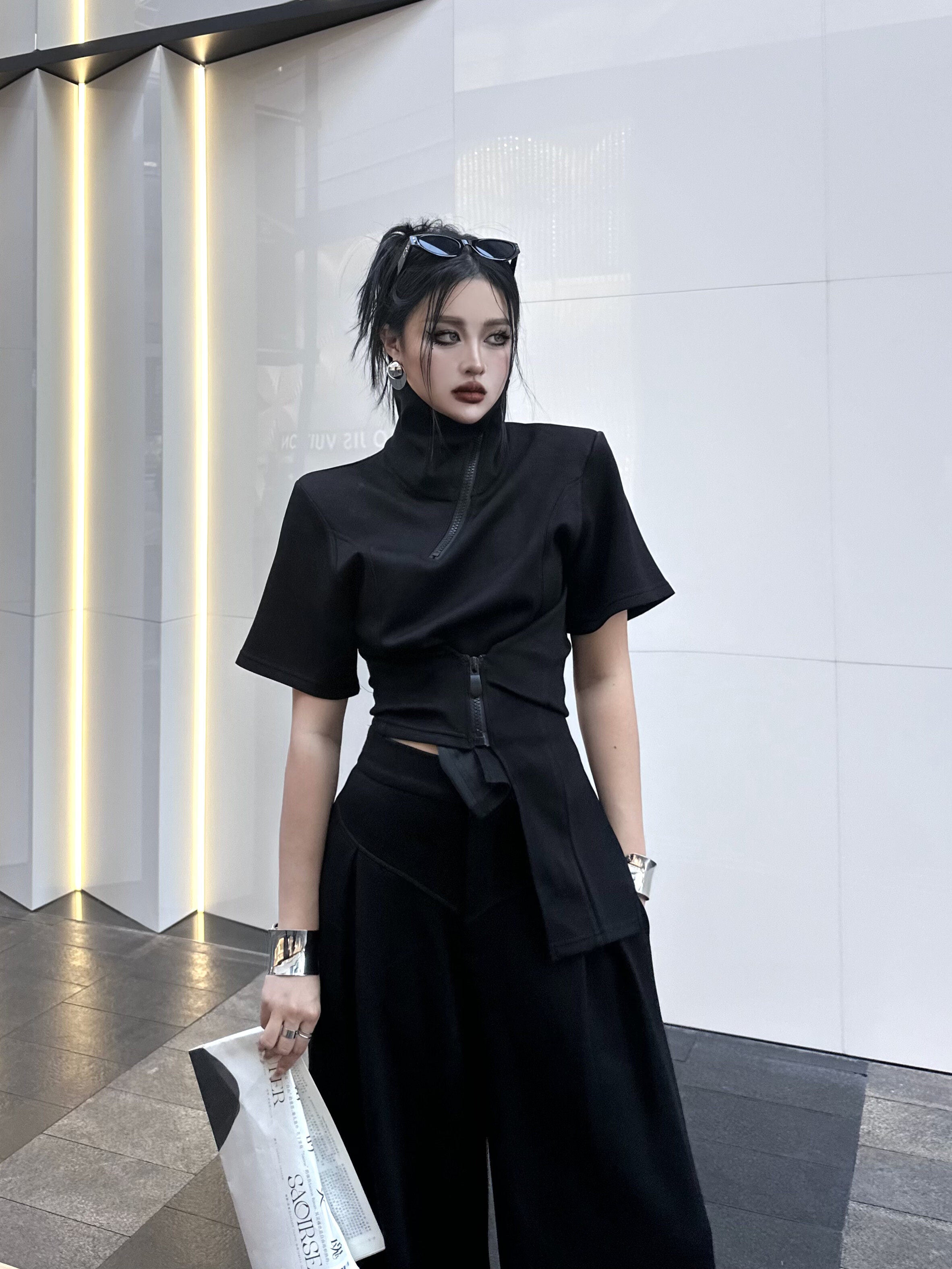 "Doomsday Edge" Cyberpunk Wide-Leg Two-Piece Set
