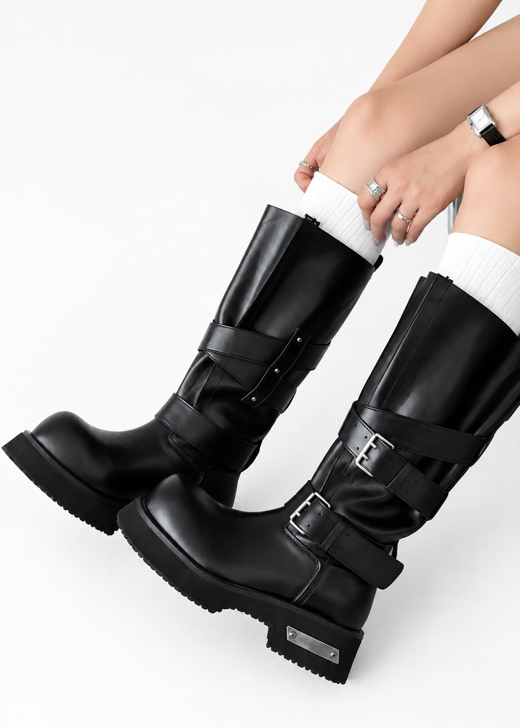 Punk Buckle High-Shaft Platform Boots