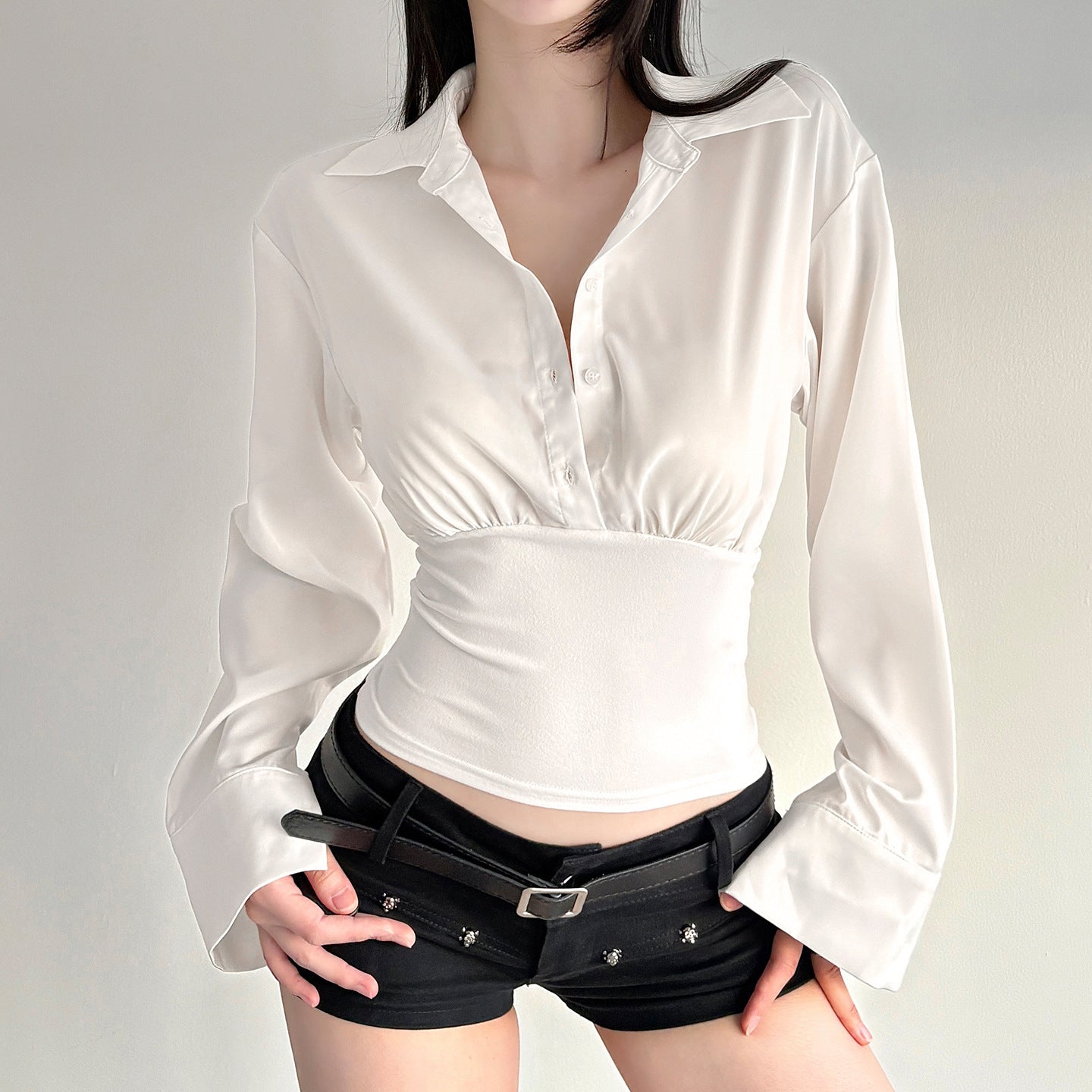 Retro Ribbed Polo Long Sleeve Top