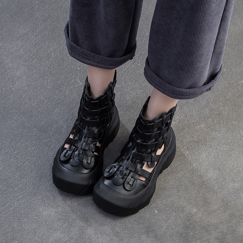 Dystopian Handwoven Leather Platform Boots