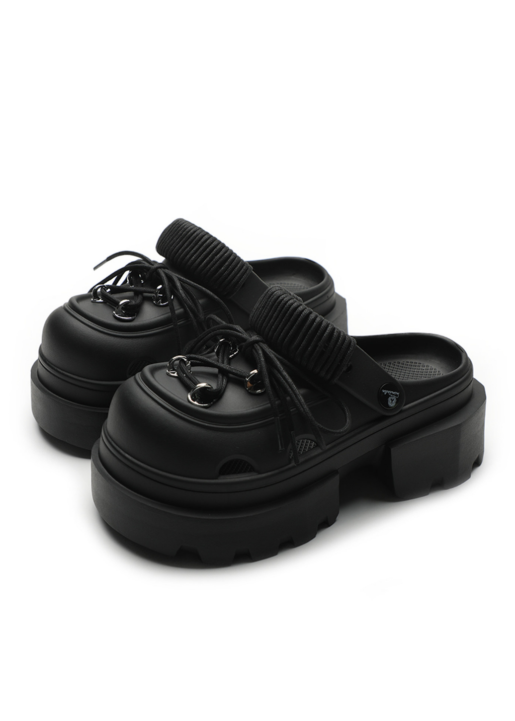 Chunky Platform Lace-Up Clog Mules