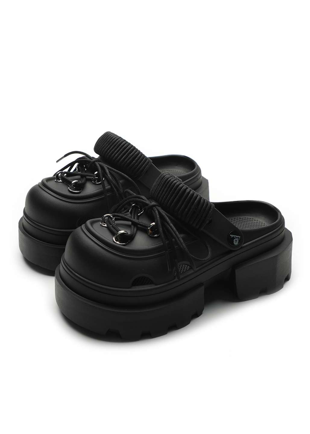 Chunky Platform Lace-Up Clog Mules