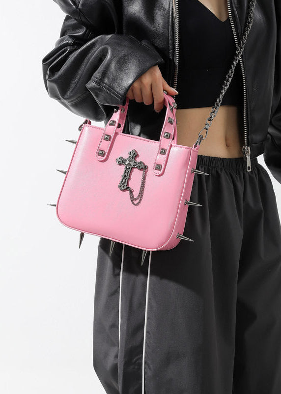 Gothic Skull & Cross Studded Crossbody Handbag