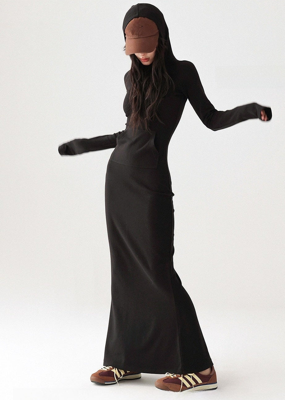 Hooded Back-Slit Bodycon Maxi Dress
