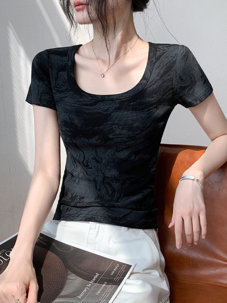 Vintage Tie-Dye Slim Knit Top