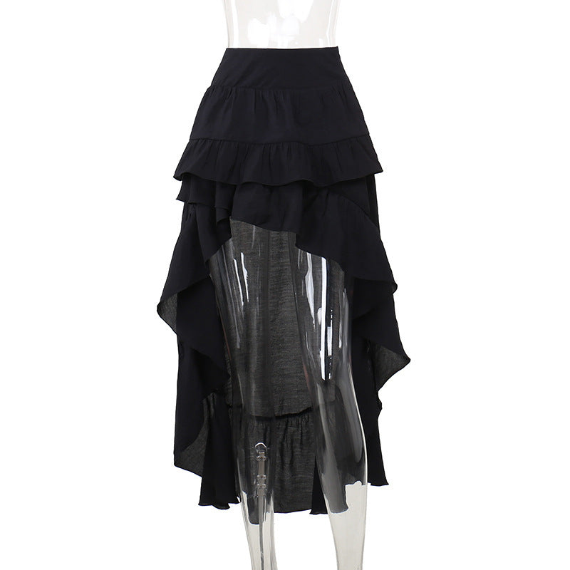 Obsidian Gothic Asymmetrical High-Low Maxi Skirt
