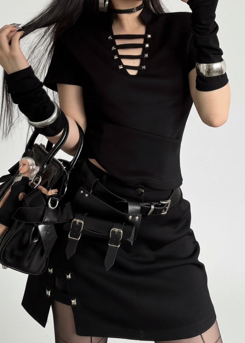 Black Gothic Two-Piece Crop Top & Skirt Set