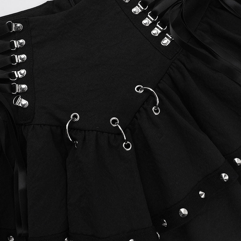 Gothic Studded Strappy Mini Skirt