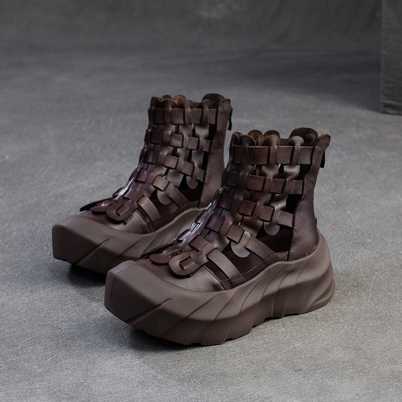 Dystopian Handwoven Leather Platform Boots