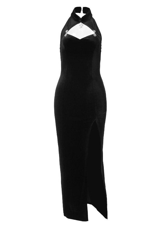 Noir Siren Qipao Maxi Dress & Lace Shrug Set