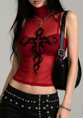 Gothic Snake Cross Two-Piece Mesh Top Set