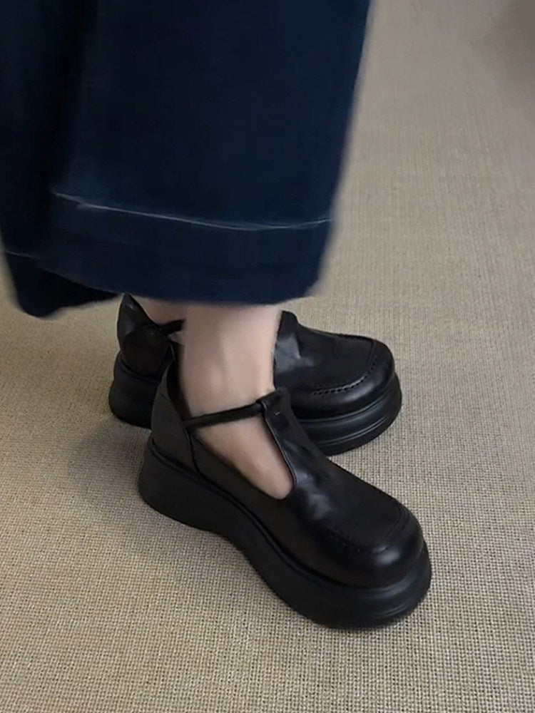 Chunky Platform Genuine Leather Mary Janes