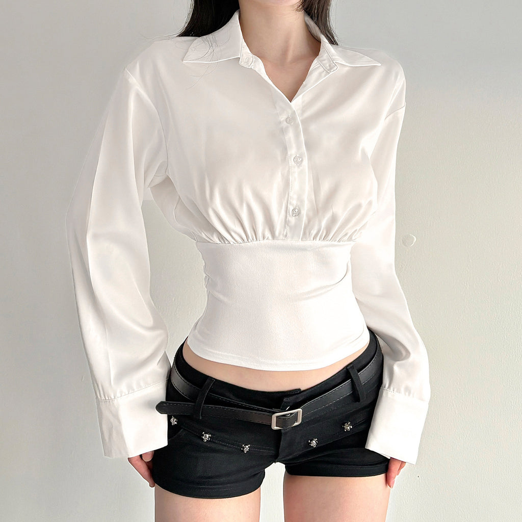 Retro Ribbed Polo Long Sleeve Top