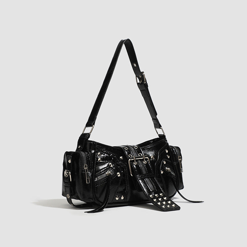 Obsidian Grunge Oil-Wax Dumpling Shoulder Bag